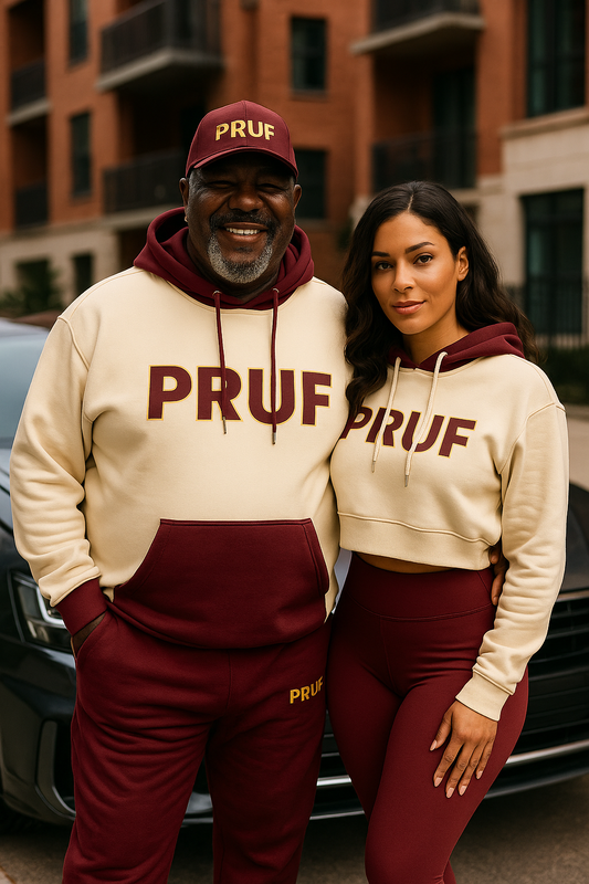 PRUF Cream & Burgundy Hoodie