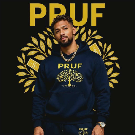 PRUF “Deep Hustle” Hoodie – Navy & Gold