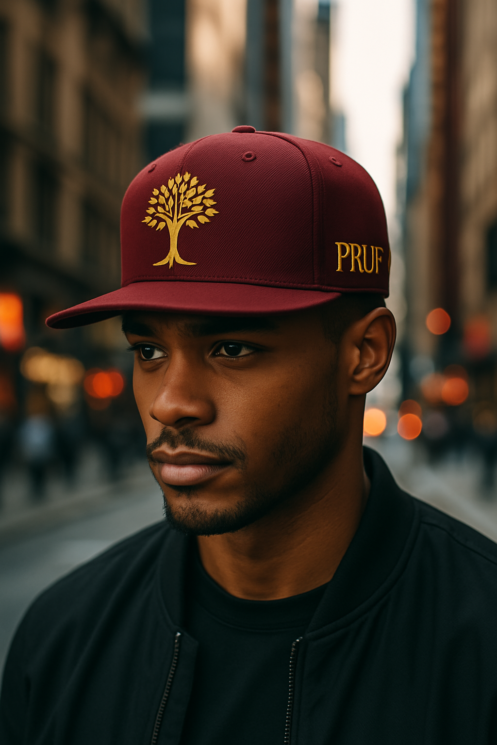PRUF Signature Snapback – Burgundy & Gold"